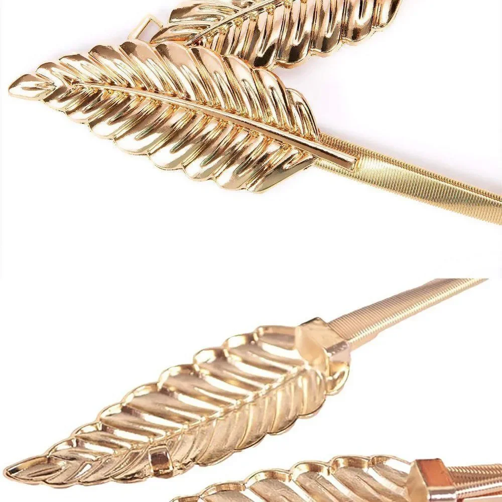 🍃 Leaf Buckle Stretchy Elastic Gold/Silver Metal Dress Belt SIZE XS – XXL NEW